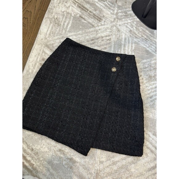 Nine West Wrap Skirt Womens Size Medium Black Tweed Gold Tone Buttons NEW - Picture 5 of 10
